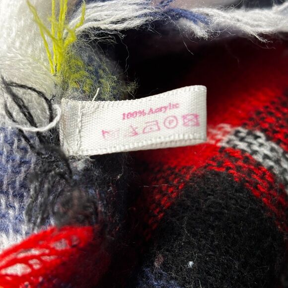 Plaid Checked Square Blanket Scarf Shawl Wrap Red White Blue Yellow - Picture 3 of 3